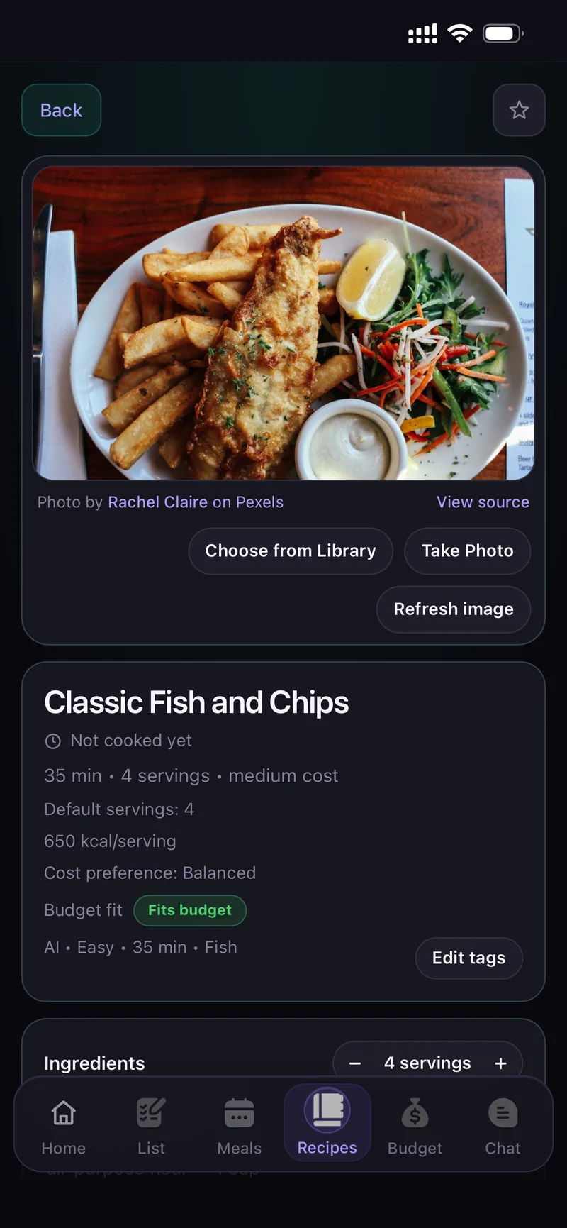 Recipe with a real food photo